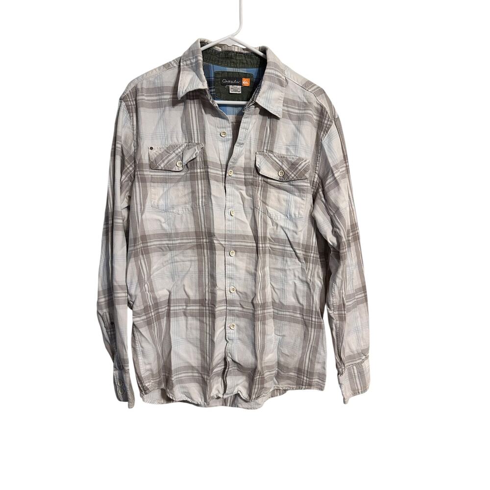 Quicksilver Tan Plaid Men's Button Down Long Sleeve Shirt Size Large